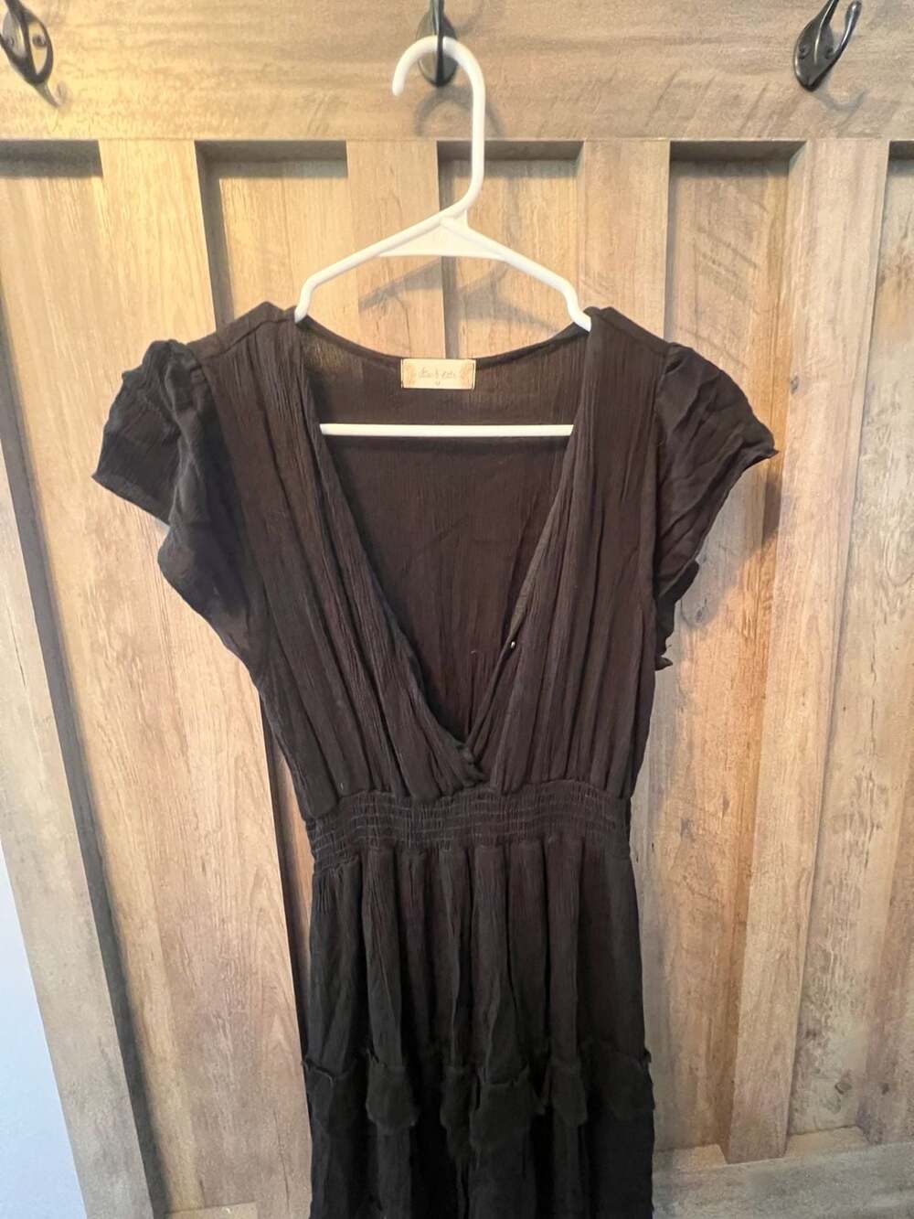 Altar'd State Black V-Neck Smocked Tiered Ruffle Flutter Sleeve Mini Dress Size